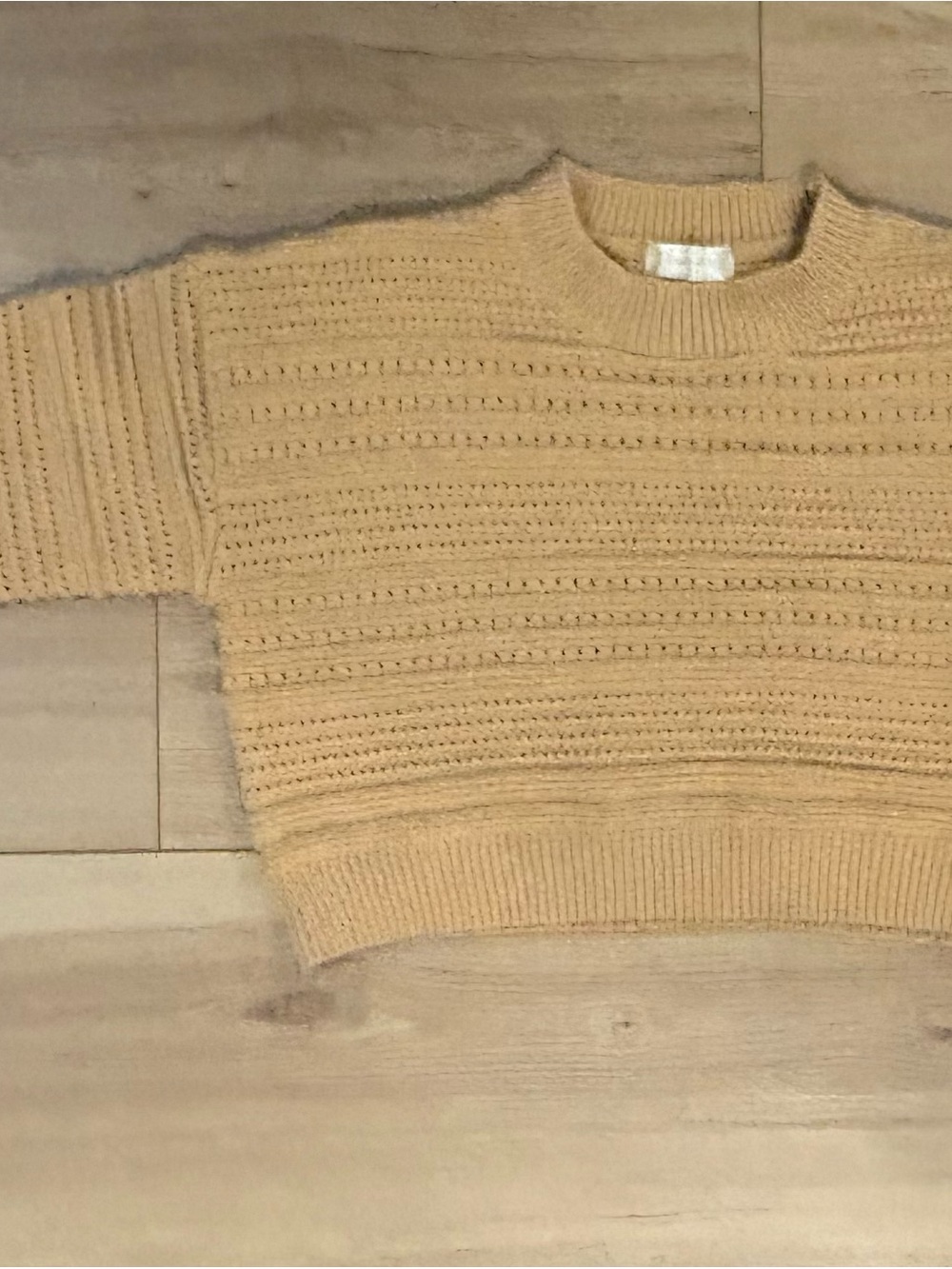 Altar’d State Sweater Womens S Camel Open Knit Cropped Boxy Crewneck - Picture 2 of 7